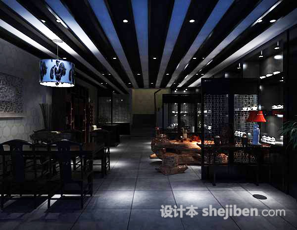 中式风格餐厅桌椅模型