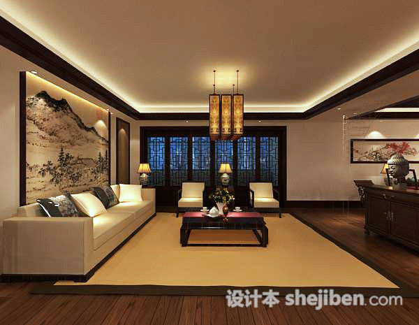 中式风格客厅场景3d模型下载
