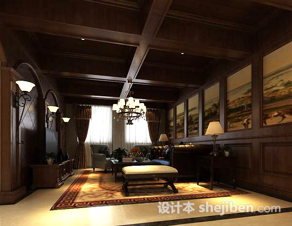 中式客厅吊灯3d模型下载