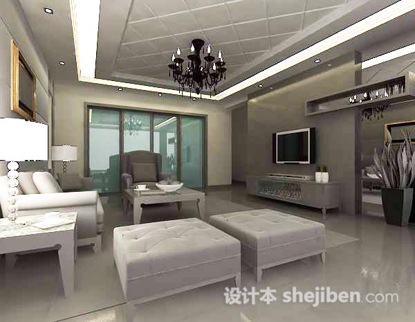 现代白色客厅3d模型下载